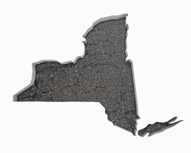 Illustration of NY state as a pothole