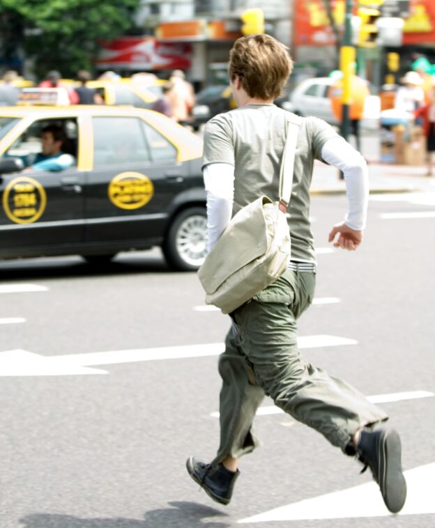 Man running across the street