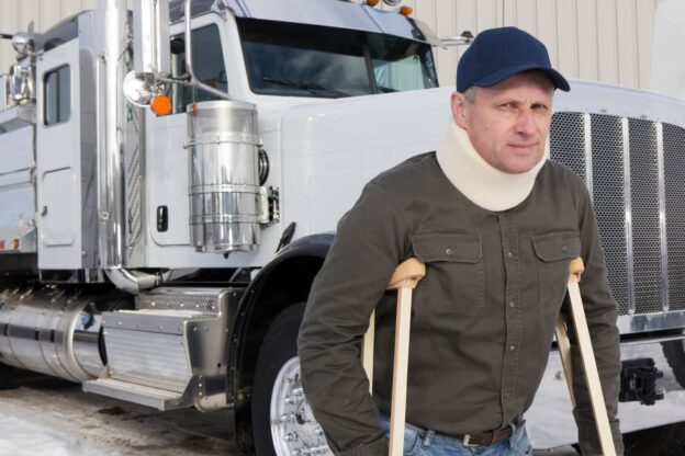 Injured Man Next to Semi Truck